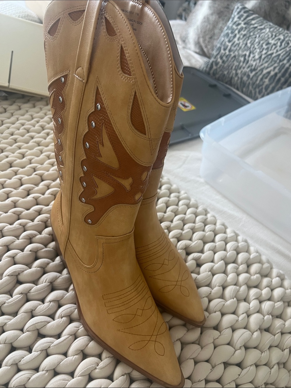 Madden Girl Mustard Tan Western Knee-High Heeled Boots
